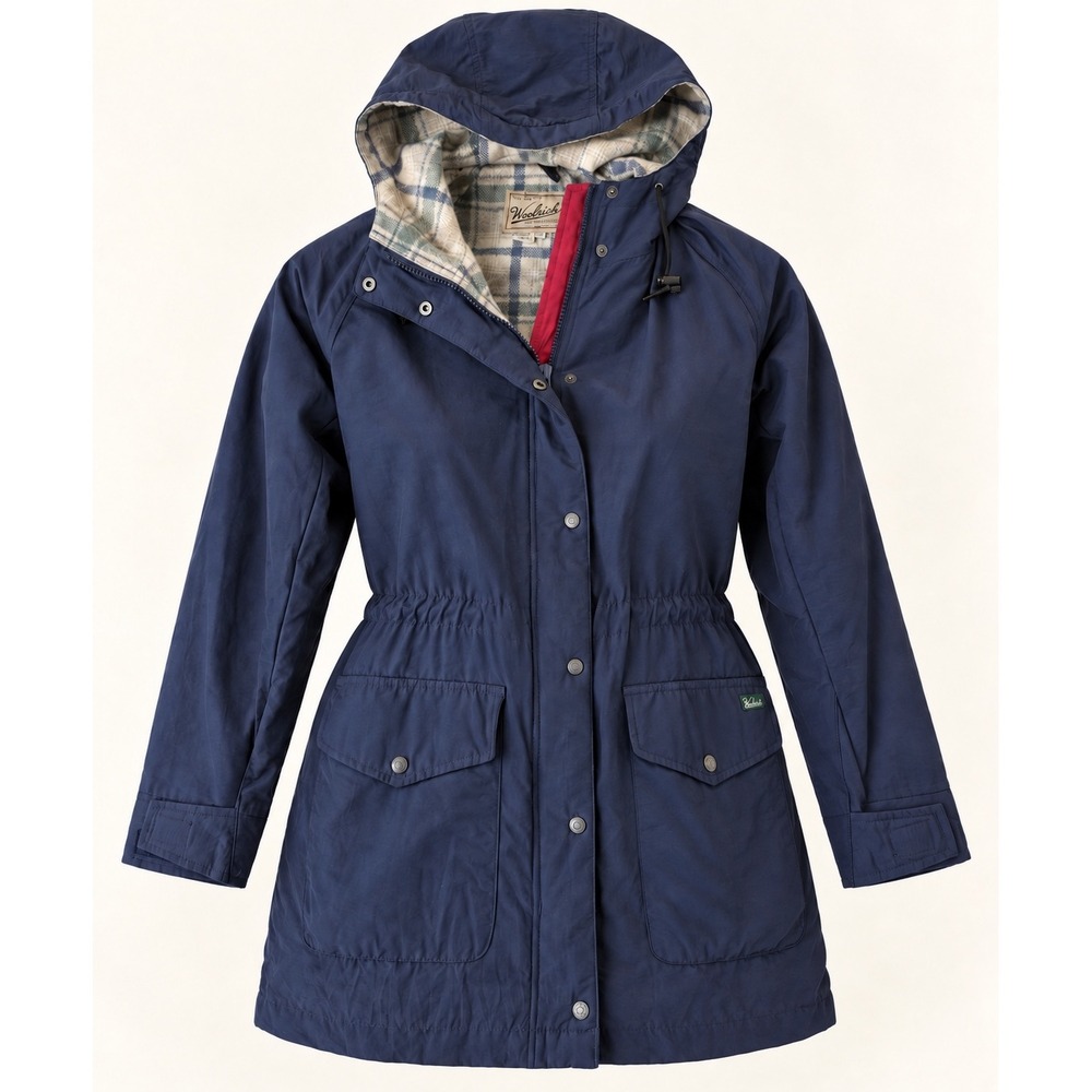 Vintage Woolrich Women's M Navy Wool Plaid Lined Parka Gorpcore